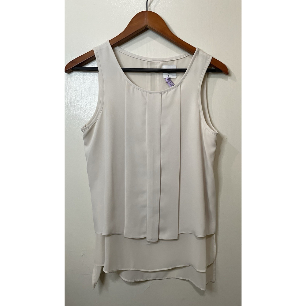 HD in Paris Anthropologie Sleeveless Pleated Sheer Top Size 2 Made In Indonesia - Picture 5 of 8